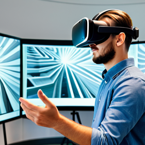 Home 7 A professional, diverse group of adult students, fully clothed in modest, contemporary attire, actively engaged in an immersive virtual learning environment. One student wears a sleek VR headset, exploring a historical site, while another interacts with a holographic projection of complex data. The background is a modern, light-filled digital classroom, showcasing dynamic screens and interactive interfaces, emphasizing personalized, cutting-edge education. safe for work, appropriate content, fully clothed, professional, perfect anatomy, correct proportions, natural pose, well-formed hands, proper finger count, natural body proportions, professional photography, high quality.